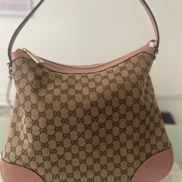 Gucci GG Monogram Canvas Baby Pink Leather Tote - Picture 4 of 6